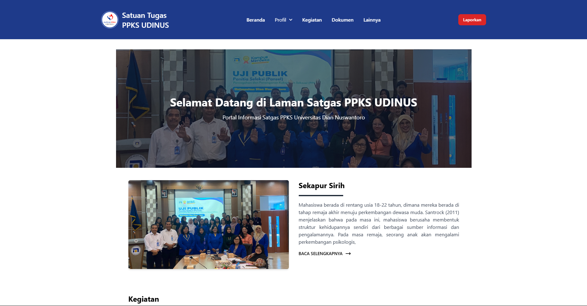 Website Satgas PPKS UDINUS